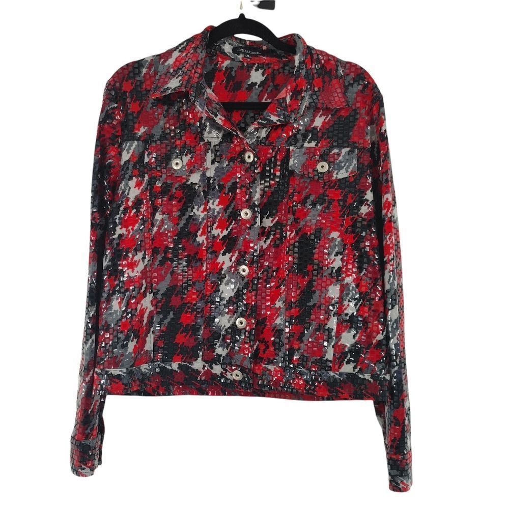 Notations Clear Sequin Jacket Red/Black/Gray Size… - image 1